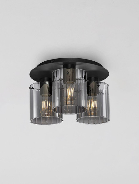 Nova Luce Deckenleuchte Mirbi 3-flammig 3xE27 Schwarz Stahl Glas Ø37cm 9236203