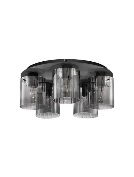 Nova Luce Deckenleuchte Mirbi 5-flammig 5xE27 Schwarz Stahl Glas Ø52cm 9236204