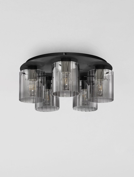 Nova Luce Deckenleuchte Mirbi 5-flammig 5xE27 Schwarz Stahl Glas Ø52cm 9236204
