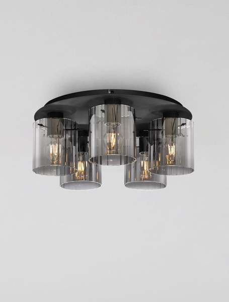 Nova Luce Deckenleuchte Mirbi 5-flammig 5xE27 Schwarz Stahl Glas Ø52cm 9236204