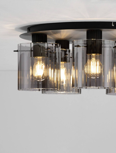 Nova Luce Deckenleuchte Mirbi 5-flammig 5xE27 Schwarz Stahl Glas Ø52cm 9236204