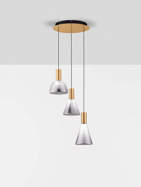 Nova Luce LED Pendelleuchte Voi dimmbar 24W warmweiss 3000K Schwarz Messinggold Glas Metall Ø43cm 9236306