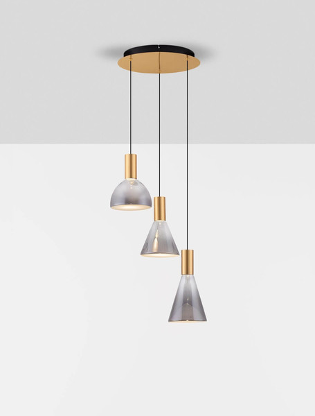Nova Luce LED Pendelleuchte Voi dimmbar 24W warmweiss 3000K Schwarz Messinggold Glas Metall Ø43cm 9236306