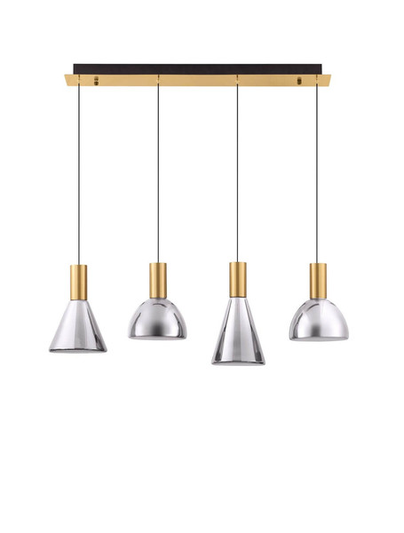 Nova Luce LED Pendelleuchte Voi dimmbar 32W warmweiss 3000K Schwarz Messinggold Glas Metall 87x17cm 9236307