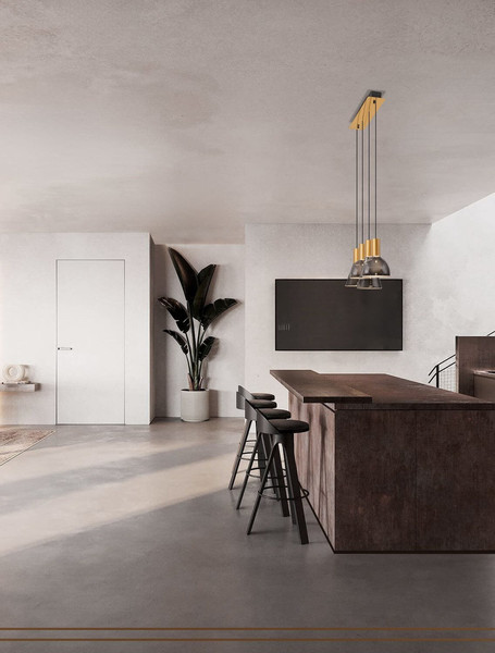 Nova Luce LED Pendelleuchte Voi dimmbar 32W warmweiss 3000K Schwarz Messinggold Glas Metall 87x17cm 9236307