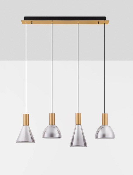 Nova Luce LED Pendelleuchte Voi dimmbar 32W warmweiss 3000K Schwarz Messinggold Glas Metall 87x17cm 9236307