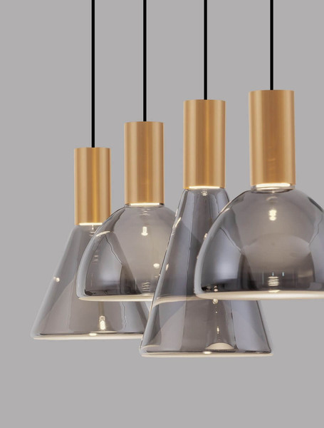 Nova Luce LED Pendelleuchte Voi dimmbar 32W warmweiss 3000K Schwarz Messinggold Glas Metall 87x17cm 9236307