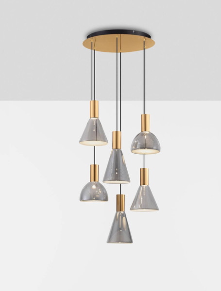 Nova Luce LED Pendelleuchte Voi dimmbar 48W warmweiss 3000K Schwarz Messinggold Glas Metall Ø52cm 9236308