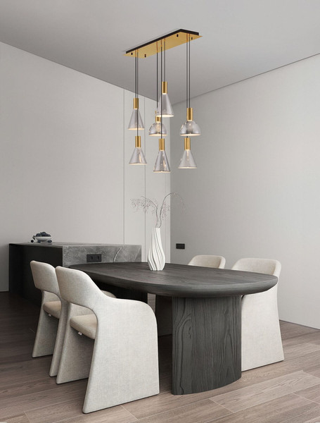 Nova Luce LED Pendelleuchte Voi dimmbar 47W warmweiss 3000K Schwarz Messinggold Glas Metall 96x33cm 9236309