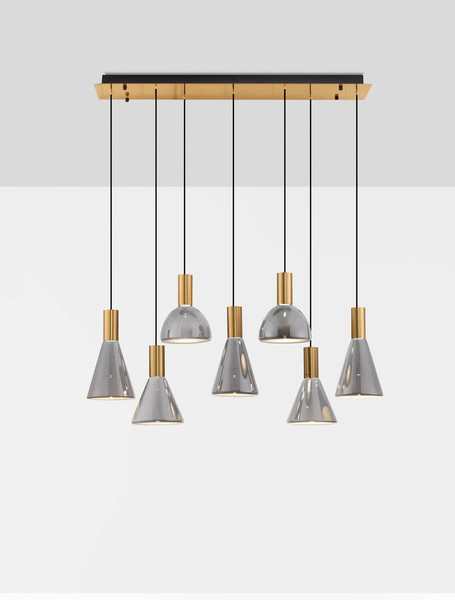 Nova Luce LED Pendelleuchte Voi dimmbar 47W warmweiss 3000K Schwarz Messinggold Glas Metall 96x33cm 9236309