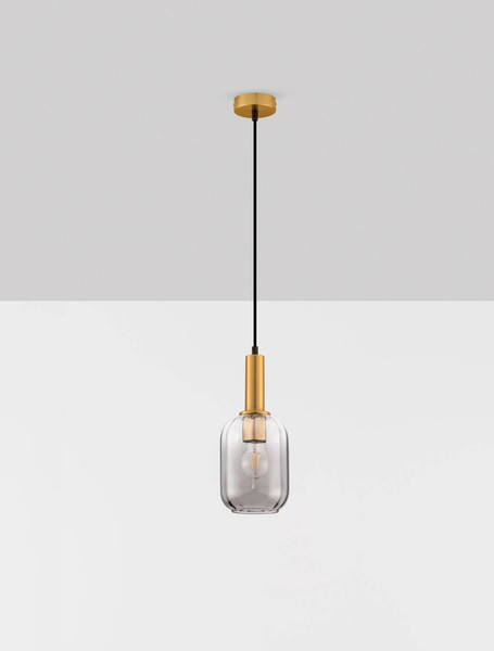 Nova Luce Pendelleuchte Maho E27 Rauchgrau Messinggold Glas Metall Ø14cm 9236313