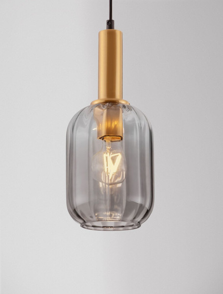Nova Luce Pendelleuchte Maho E27 Rauchgrau Messinggold Glas Metall Ø14cm 9236313