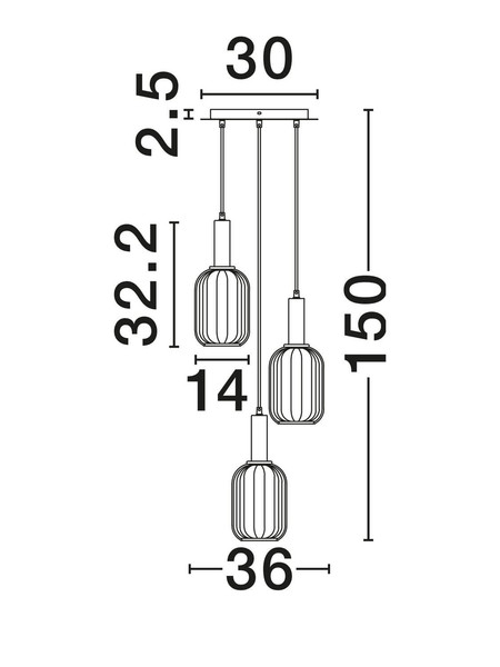 Nova Luce Pendelleuchte Maho 3-flammig 3xE27 Rauchgrau Messinggold Glas Metall Ø36cm 9236314