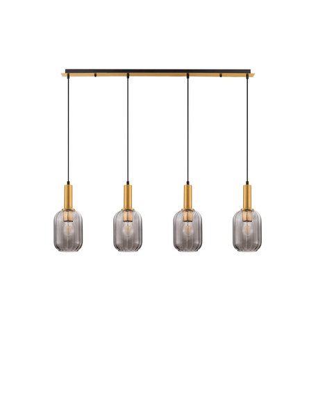 Nova Luce Pendelleuchte Maho 4-flammig 4xE27 Rauchgrau Messinggold Glas Metall 107x14cm 9236315