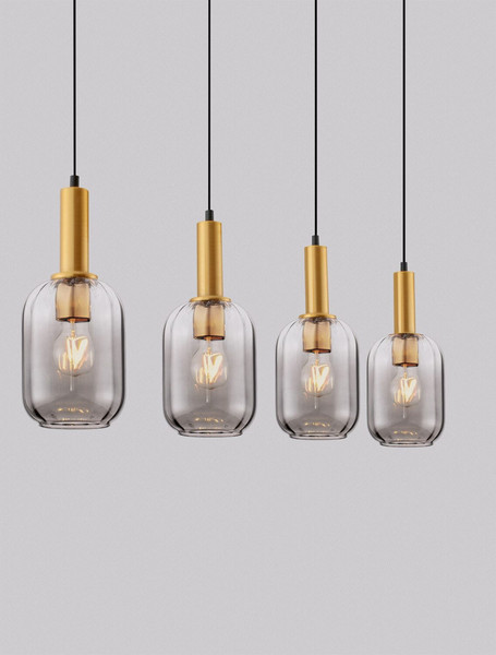 Nova Luce Pendelleuchte Maho 4-flammig 4xE27 Rauchgrau Messinggold Glas Metall 107x14cm 9236315