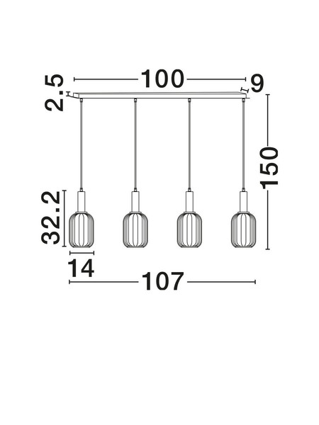 Nova Luce Pendelleuchte Maho 4-flammig 4xE27 Rauchgrau Messinggold Glas Metall 107x14cm 9236315
