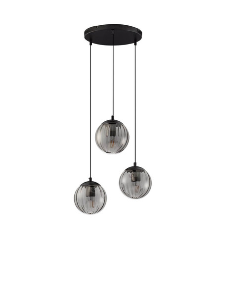 Nova Luce Pendelleuchte Abbacus 3-flammig 3xE27 Schwarz Glas Metall Ø44cm 9236317
