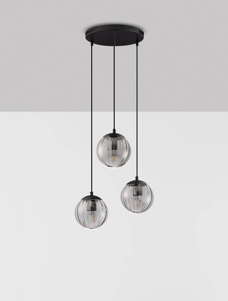 Nova Luce Pendelleuchte Abbacus 3-flammig 3xE27 Schwarz Glas Metall Ø44cm 9236317