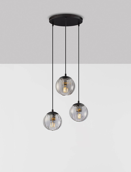 Nova Luce Pendelleuchte Abbacus 3-flammig 3xE27 Schwarz Glas Metall Ø44cm 9236317