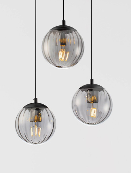 Nova Luce Pendelleuchte Abbacus 3-flammig 3xE27 Schwarz Glas Metall Ø44cm 9236317