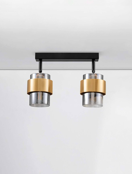 Nova Luce Deckenleuchte Sianna 2-flammig 2xE27 Schwarz Messinggold Glas Metall 47x20cm 9236387