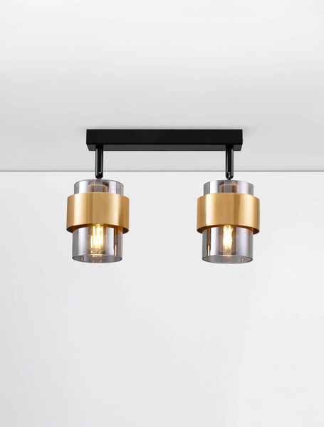 Nova Luce Deckenleuchte Sianna 2-flammig 2xE27 Schwarz Messinggold Glas Metall 47x20cm 9236387