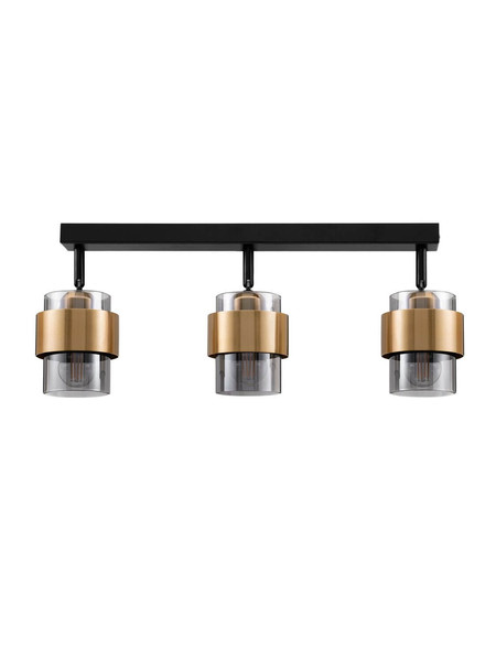 Nova Luce Deckenleuchte Sianna 3-flammig 3xE27 Schwarz Messinggold Glas Metall 70x20cm 9236388