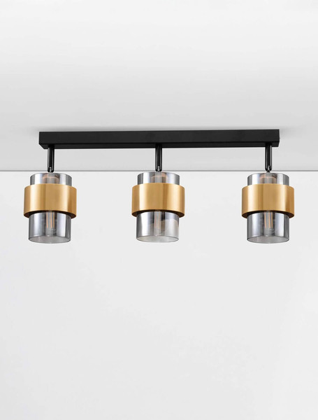 Nova Luce Deckenleuchte Sianna 3-flammig 3xE27 Schwarz Messinggold Glas Metall 70x20cm 9236388