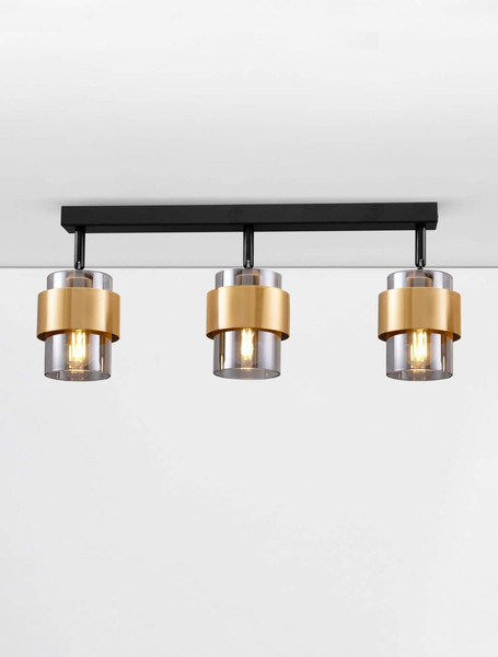 Nova Luce Deckenleuchte Sianna 3-flammig 3xE27 Schwarz Messinggold Glas Metall 70x20cm 9236388