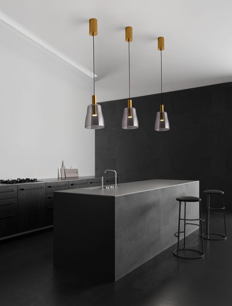 Nova Luce LED Pendelleuchte Imatia 7W warmweiss 3000K Messinggold Rauchschwarz Glas Metall Ø14cm 9236391