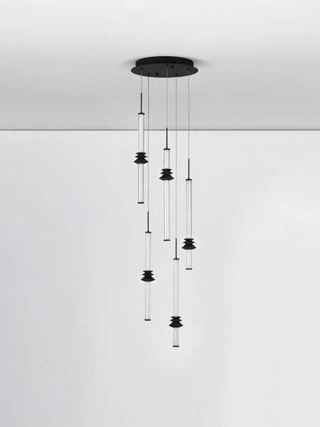 Nova Luce LED Pendelleuchte Stalactite dimmbar 32W warmweiss 3000K Schwarz Aluminium Keramik Ø35cm 9236407