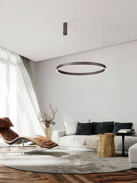 Nova Luce LED Pendelleuchte Elowen dimmbar 77W warmweiss 3000K Kaffeebraun Aluminium Ø80cm 9345650