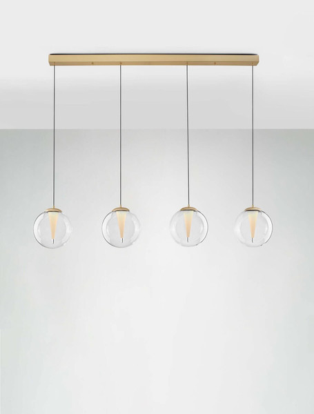Nova Luce LED Pendelleuchte Galeo dimmbar 25W warmweiss 3000K Gold Glas Metall 136x22cm 9416941