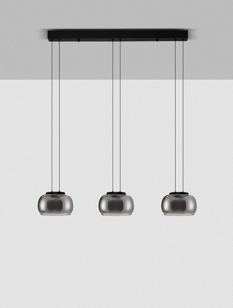 Nova Luce LED Pendelleuchte Bios dimmbar 25W warmweiss 3000K Rauchgrau Schwarz Glas Metall 82x18cm 9416955
