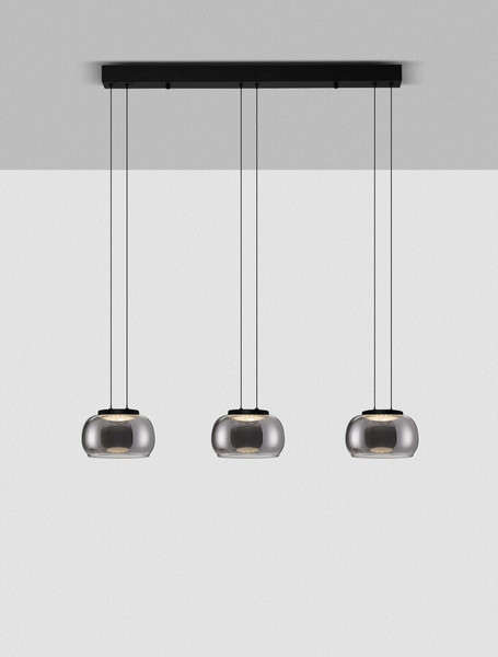 Nova Luce LED Pendelleuchte Bios dimmbar 25W warmweiss 3000K Rauchgrau Schwarz Glas Metall 82x18cm 9416955