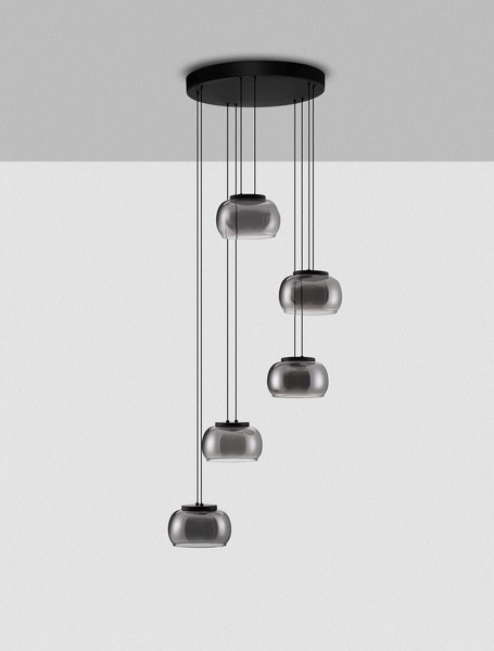 Nova Luce LED Pendelleuchte Bios dimmbar 41W warmweiss 3000K Rauchgrau Schwarz Glas Metall Ø52cm 9416956