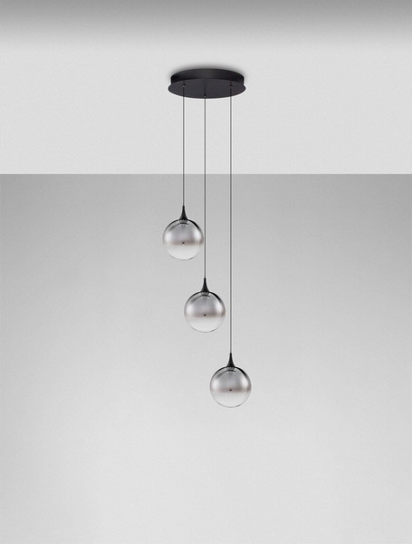 Nova Luce LED Pendelleuchte Orenda dimmbar 15W warmweiss 3000K Rauchgrau Schwarz Glas Metall Ø35cm 9416959