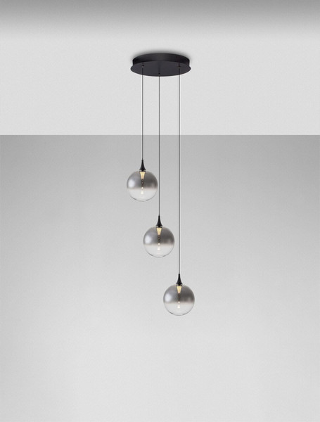 Nova Luce LED Pendelleuchte Orenda dimmbar 15W warmweiss 3000K Rauchgrau Schwarz Glas Metall Ø35cm 9416959