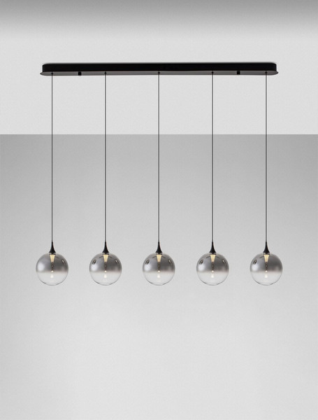 Nova Luce LED Pendelleuchte Orenda dimmbar 20W warmweiss 3000K Rauchgrau Schwarz Glas Metall 115x16cm 9416963