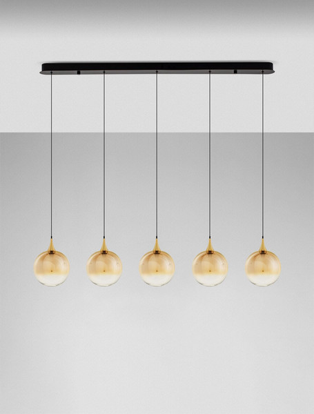 Nova Luce LED Pendelleuchte Orenda dimmbar 20W warmweiss 3000K Messinggold Schwarz Champagner Glas Metall 115x16cm 9416964