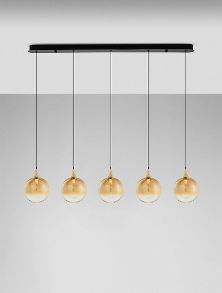 Nova Luce LED Pendelleuchte Orenda dimmbar 20W warmweiss 3000K Messinggold Schwarz Champagner Glas Metall 115x16cm 9416964