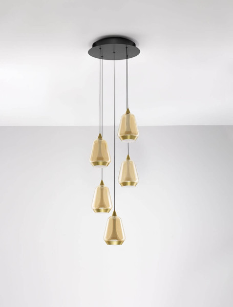 Nova Luce LED Pendelleuchte Alish dimmbar 40W warmweiss 3000K Messinggold Schwarz Champagner Glas Metall Ø33cm 9416970