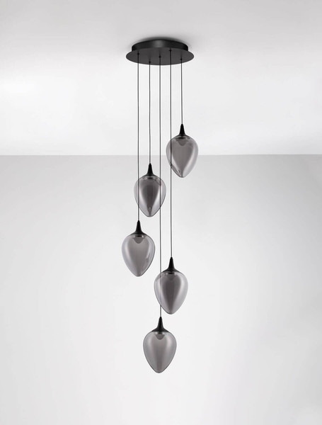 Nova Luce LED Pendelleuchte Nali dimmbar 30W warmweiss 3000K Rauchgrau Schwarz Glas Metall Ø35cm 9416975