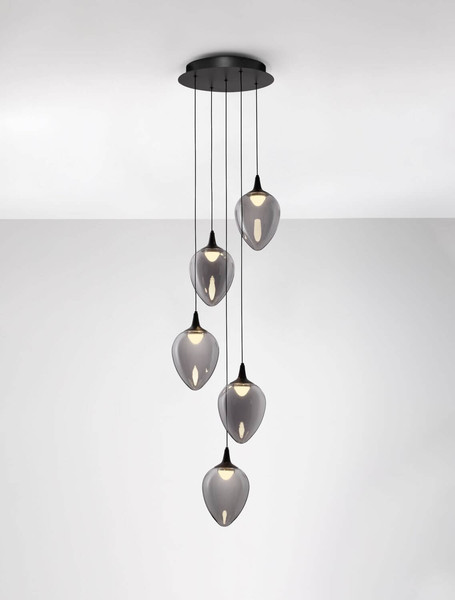 Nova Luce LED Pendelleuchte Nali dimmbar 30W warmweiss 3000K Rauchgrau Schwarz Glas Metall Ø35cm 9416975
