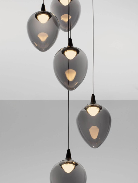 Nova Luce LED Pendelleuchte Nali dimmbar 30W warmweiss 3000K Rauchgrau Schwarz Glas Metall Ø35cm 9416975