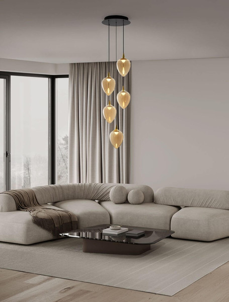 Nova Luce LED Pendelleuchte Nali dimmbar 30W warmweiss 3000K Messinggold Schwarz Champagner Glas Metall Ø35cm 9416976