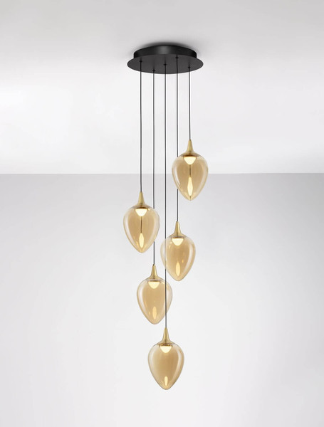 Nova Luce LED Pendelleuchte Nali dimmbar 30W warmweiss 3000K Messinggold Schwarz Champagner Glas Metall Ø35cm 9416976