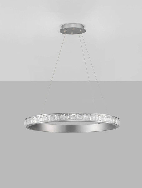 Nova Luce LED Pendelleuchte Eteken dimmbar 45W warmweiss 3000K Silber Stahl Kristall Ø80cm 9501215