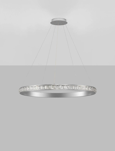 Nova Luce LED Pendelleuchte Eteken dimmbar 60W warmweiss 3000K Silber Stahl Kristall Ø100cm 9501216