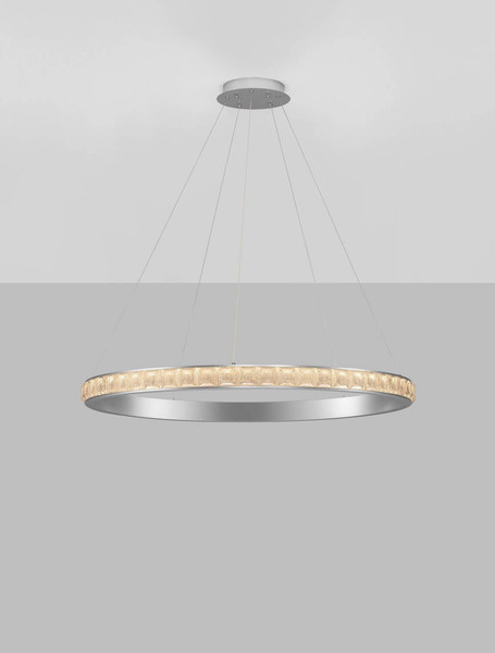 Nova Luce LED Pendelleuchte Eteken dimmbar 60W warmweiss 3000K Silber Stahl Kristall Ø100cm 9501216